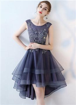 Picture of Fashionable High Low Round Neckline Lace Homecoming Dress, Cute Tulle Party Dress
